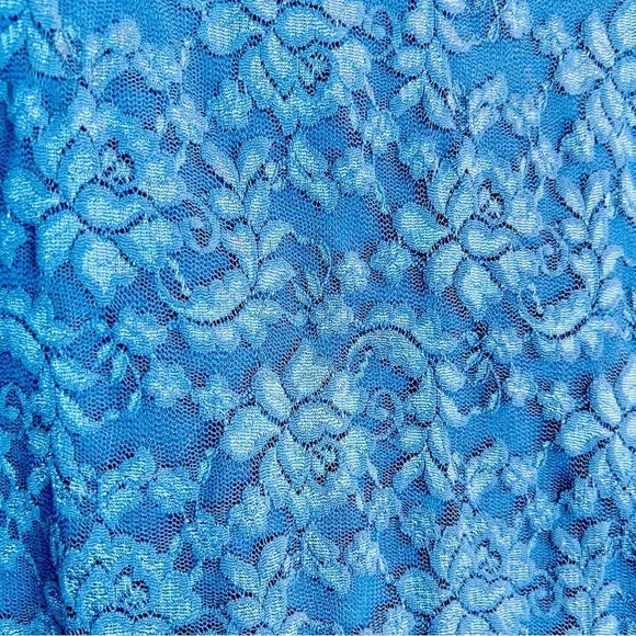 Y2K LACE FLORAL SHEER OVERLAY BABY DOLL CORSET TOP DARK TEAL BLUE SIZE Medium - Picture 4 of 5
